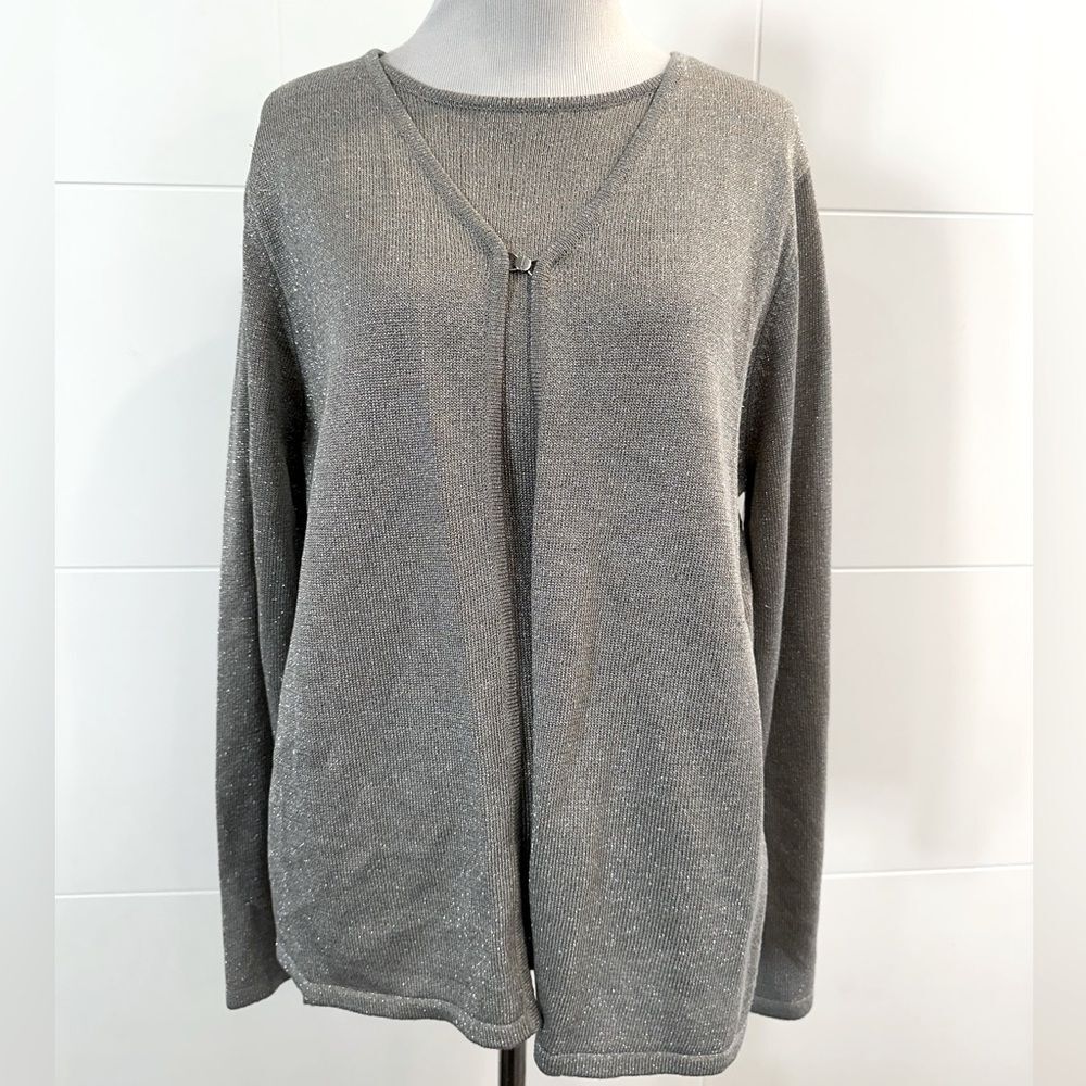 Elegant silver Knit Cardigan with built in undershirt